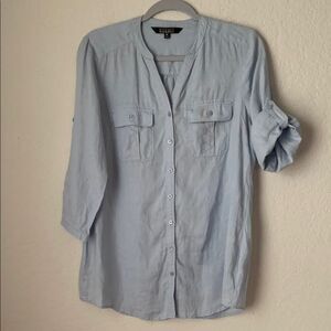 Nicole Miller Original Linen Blue Button-Women’s Shirt 3/4 Sleeve Size M